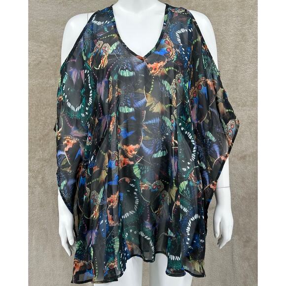 Show Me Your Mumu Top Womens XS Blue Sheer Peta Boo Butterflies Tunic Flowy - Picture 1 of 8